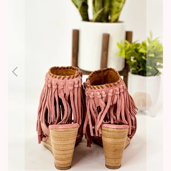 Naughty Monkey Leather Upper with a tooled toe strap and fringe ankle Wedge Shoe - Picture 7 of 8